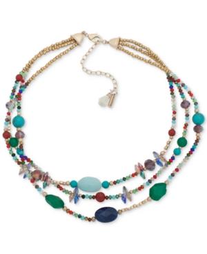 Lonna & Lilly Gold-tone Multicolor Bead Triple Row Collar Necklace, 16 + 3 Extender