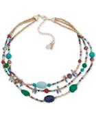 Lonna & Lilly Gold-tone Multicolor Bead Triple Row Collar Necklace, 16 + 3 Extender