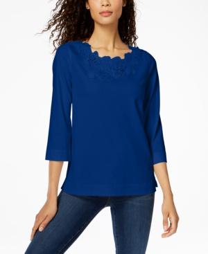 Charter Club Floral-applique Top, Created For Macy's
