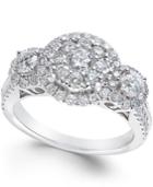 Diamond Three Stone Halo Engagement Ring (1-1/2 Ct. T.w.) In 14k White Gold