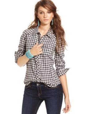 Lucky Brand Jeans Top, Long-sleeve Gingham Blouse