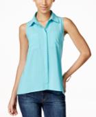 Ny Collection Petite Sleeveless Gingham-print Shirt