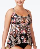 Becca Etc Plus Size Havana Floral-print Tankini Top Women's Swimsuit