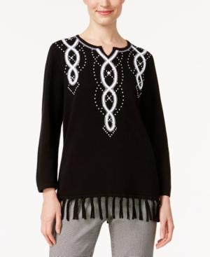 Alfred Dunner Petite City Life Fringe-hem Sweater