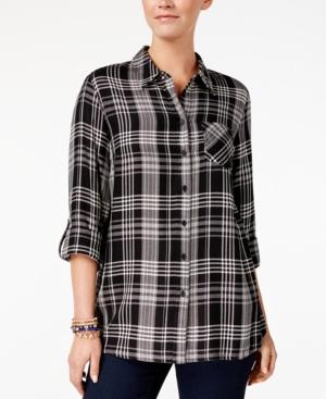Style & Co Tab-sleeve Plaid Top, Created For Macy's