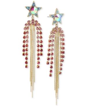 Betsey Johnson Gold-tone Crystal Shooting Star Fringe Chandelier Earrings