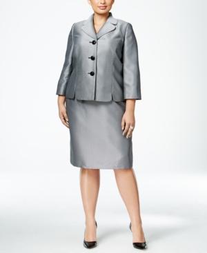 Le Suit Plus Size Three-button Herringbone Skirt Suit