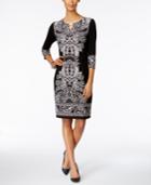 Jm Collection Petite Printed Keyhole Sheath Dress