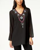 Grace Elements Embellished Trim Chiffon Tunic Top