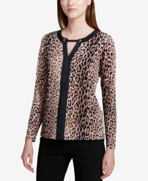 Calvin Klein Faux-leather-trim Keyhole Top