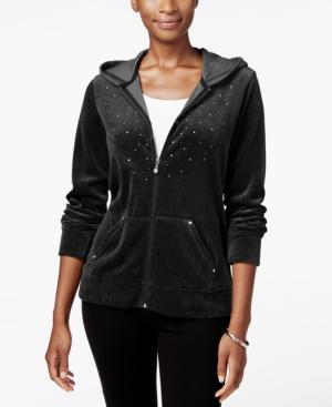 Karen Scott Petite Embellished Velour Hoodie, Only At Macy's