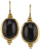 2028 Gold-tone Black Stone Oval Drop Earrings