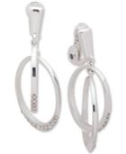 Anne Klein Silver-tone Pave Double-ring Clip-on Drop Earrings