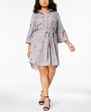 Calvin Klein Plus Size Striped Embroidered Shirtdress
