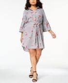 Calvin Klein Plus Size Striped Embroidered Shirtdress
