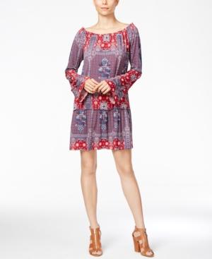 Bcbgeneration Bell-sleeve Printed Peasant Dress