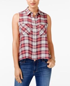 Polly & Esther Juniors' Plaid Sleeveless Button-front Shirt