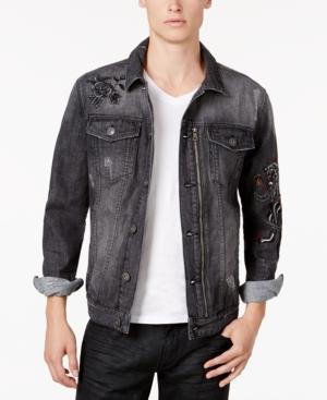 Anna Sui X Inc International Concepts Men's Embroidered Panther Destroyed Denim Jacket, Created For Macy's