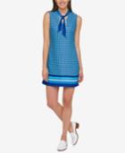 Tommy Hilfiger Mixed-print Tie-neck Dress, Only At Macy's