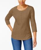 Karen Scott Cotton Lace-front Henley Top, Created For Macy's