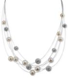 Honora Style Cultured Freshwater Pearl And Crystal 6-row Necklace In Sterling Silver (7mm)