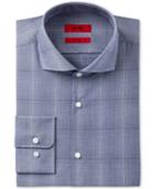 Hugo Men's Slim-fit Dark Blue Windowpane Plaid Cotton Dress Shirt