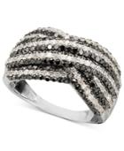Diamond Ring, Sterling Silver Black And White Diamond Stripe Ring (1-1/2 Ct. T.w.)