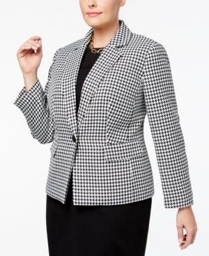 Kasper Plus Size Houndstooth Elbow-patch Blazer