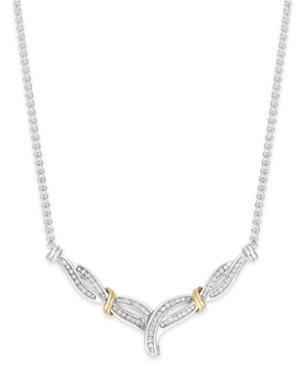 Diamond Crossover V-necklace In Sterling Silver And 14k Gold (1/4 Ct. T.w.)