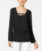 Ny Collection Lace-up Layered-look Blouse