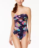 Anne Cole Cactus Floral-print Shirred One-piece Swimsuit Women's Swimsuit