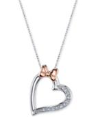 Disney Minnie Mouse Bow And Heart Diamond Accent Pendant Necklace In Sterling Silver