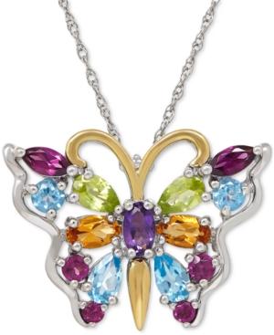 Multi-gemstone Butterfly Pendant Necklace (2-2/3 Ct. T.w.) In Sterling Silver And 14k Gold-plated Sterling Silver
