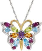 Multi-gemstone Butterfly Pendant Necklace (2-2/3 Ct. T.w.) In Sterling Silver And 14k Gold-plated Sterling Silver