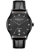 Kenneth Cole New York Men's Diamond Accent Black Leather Strap Watch 42x50mm 10030660