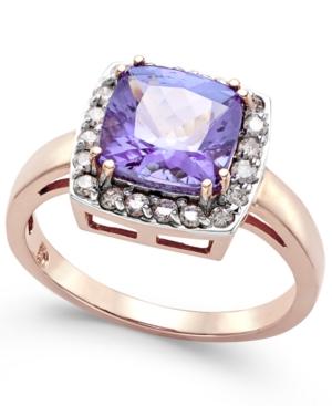Tanzanite (2-5/8 Ct. T.w.) And Diamond (1/3 Ct. T.w.) Square Halo Ring In 14k Rose Gold