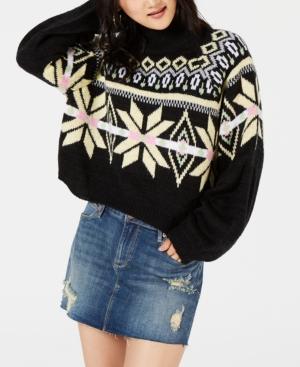 Planet Gold Juniors' Printed Mock-neck Cropped Sweater