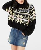 Planet Gold Juniors' Printed Mock-neck Cropped Sweater