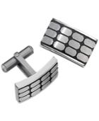 Men's Rectangular Patterned Cuff Links In Stainless Steel And Black Ion Plating