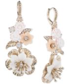 Marchesa Gold-tone Crystal Flower Drop Earrings