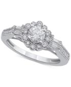 Diamond Flower Engagement Ring (3/4 Ct. T.w.) In 14k White Gold