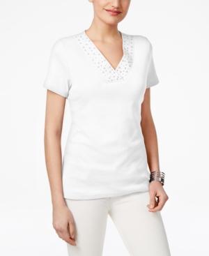 Karen Scott Petite Embellished V-neck Top, Only At Macy's