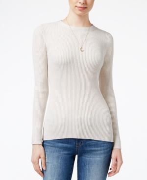 Hooked Up By It's Our Time Juniors Marled Zip-back Rib-knit Sweater