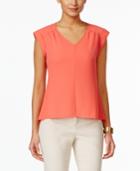 Nine West Solid Cap-sleeve V-neck Shell