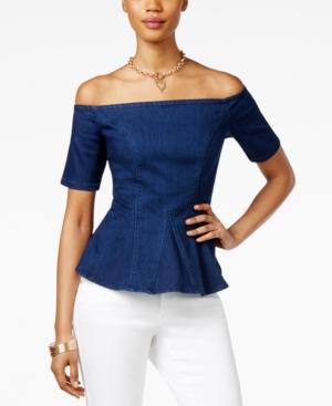 Thalia Sodi Off-the-shoulder Denim Peplum Top, Only At Macy's