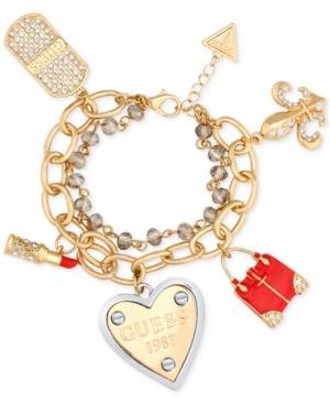 Guess Gold-tone Double Strand Pave Charm Bracelet
