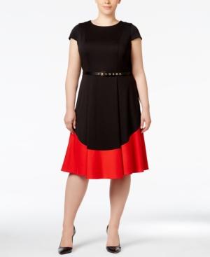 Calvin Klein Plus Size Belted Colorblocked A-line Dress