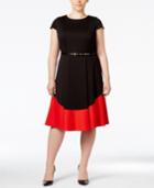 Calvin Klein Plus Size Belted Colorblocked A-line Dress