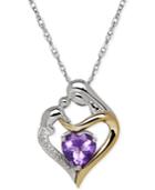 Amethyst (1-1/10 Ct. T.w.) And Diamond Accent Mother And Child Pendant Necklace In Sterling Silver And 14k Gold