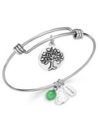 Unwritten Family Charm And Green Aventurine (8mm) Bangle Bracelet In Stainless Steel
